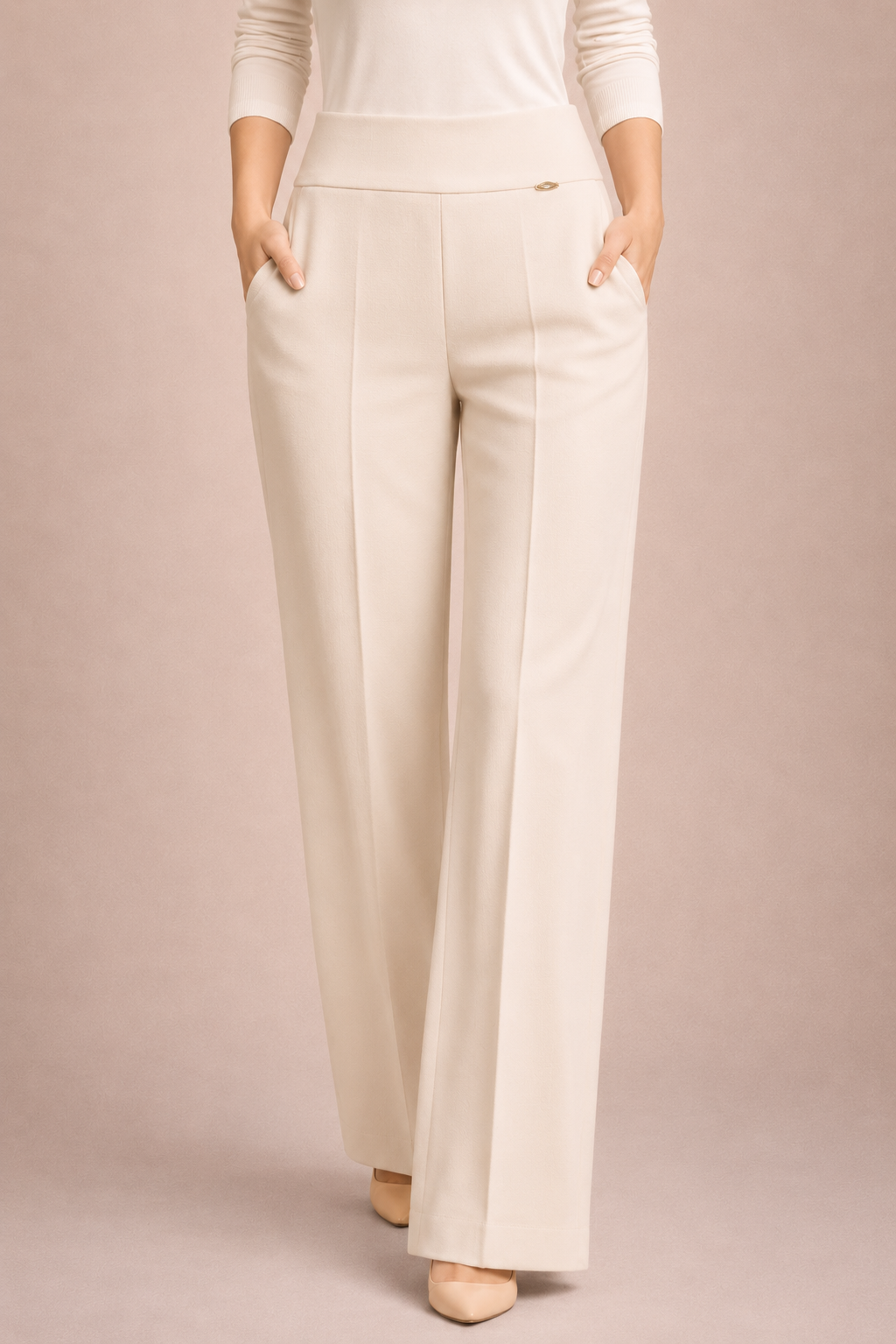 High Waist Crepe Straight Pants
