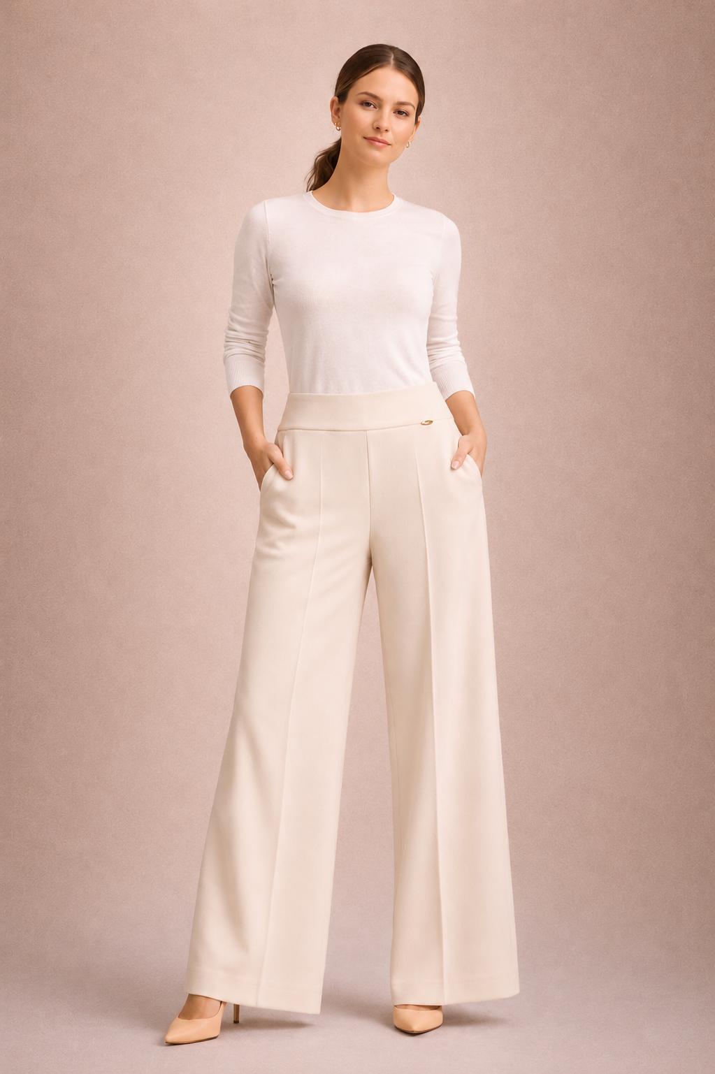 High Waist Crepe Straight Pants