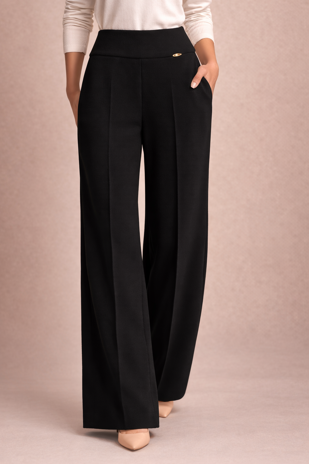 High Waist Crepe Straight Pants