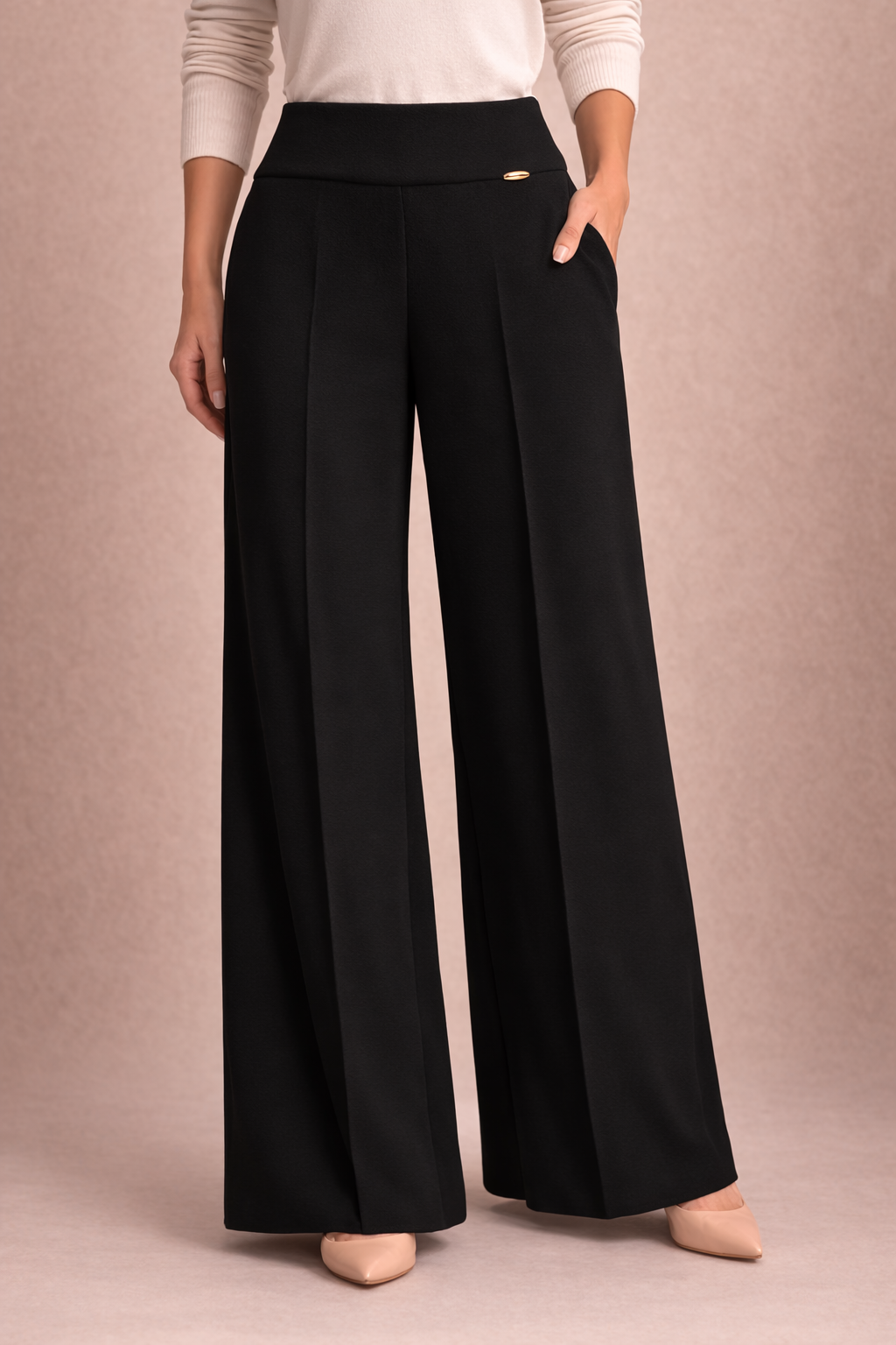 High Waist Crepe Straight Pants