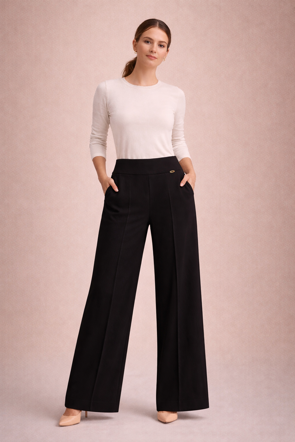 High Waist Crepe Straight Pants