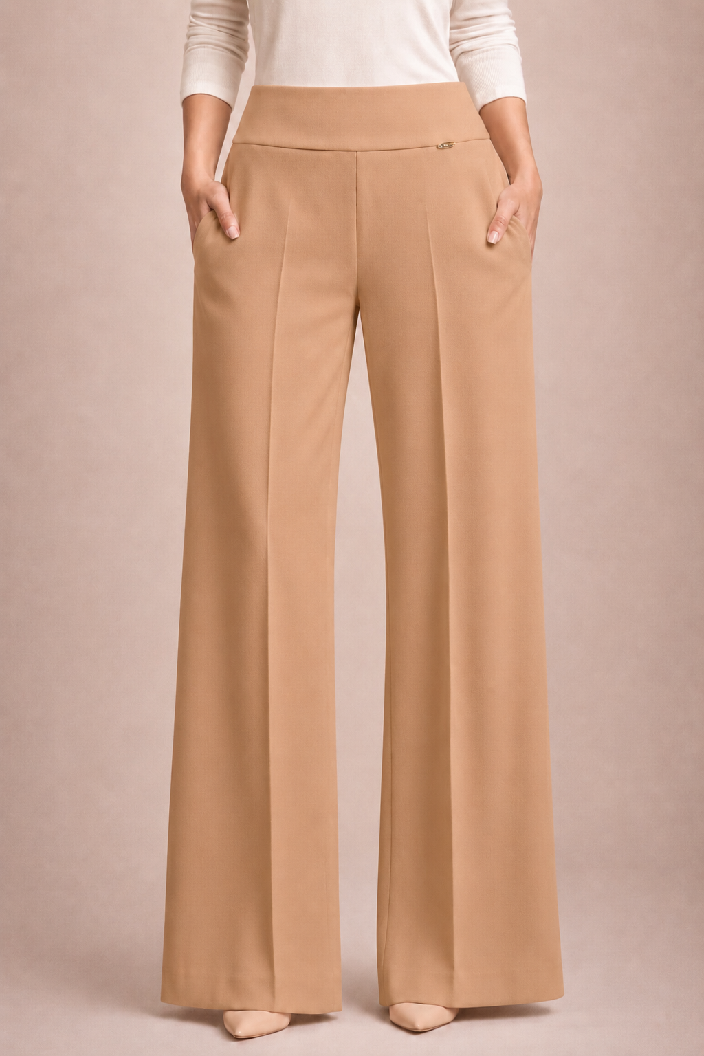 High Waist Crepe Straight Pants