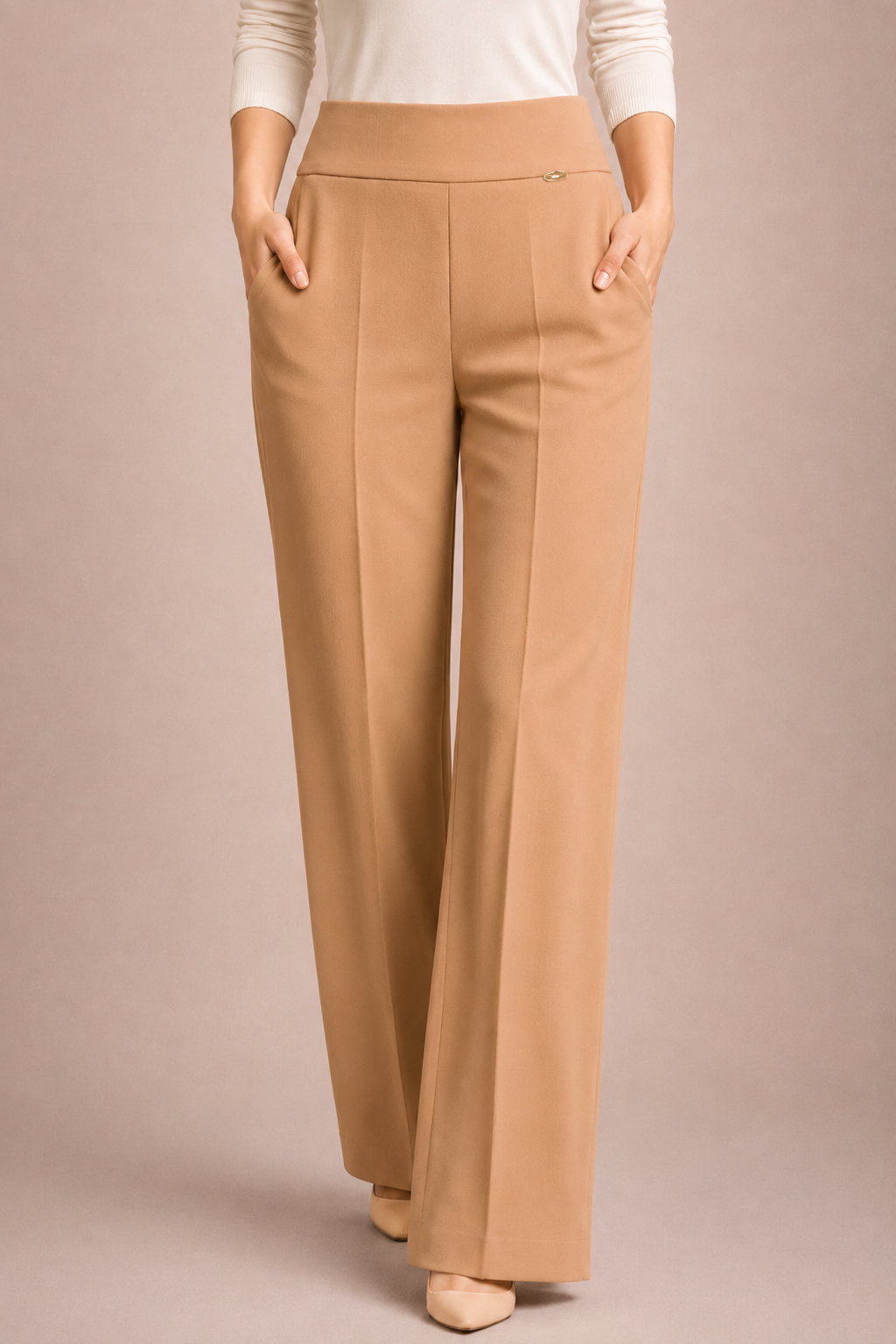 High Waist Crepe Straight Pants