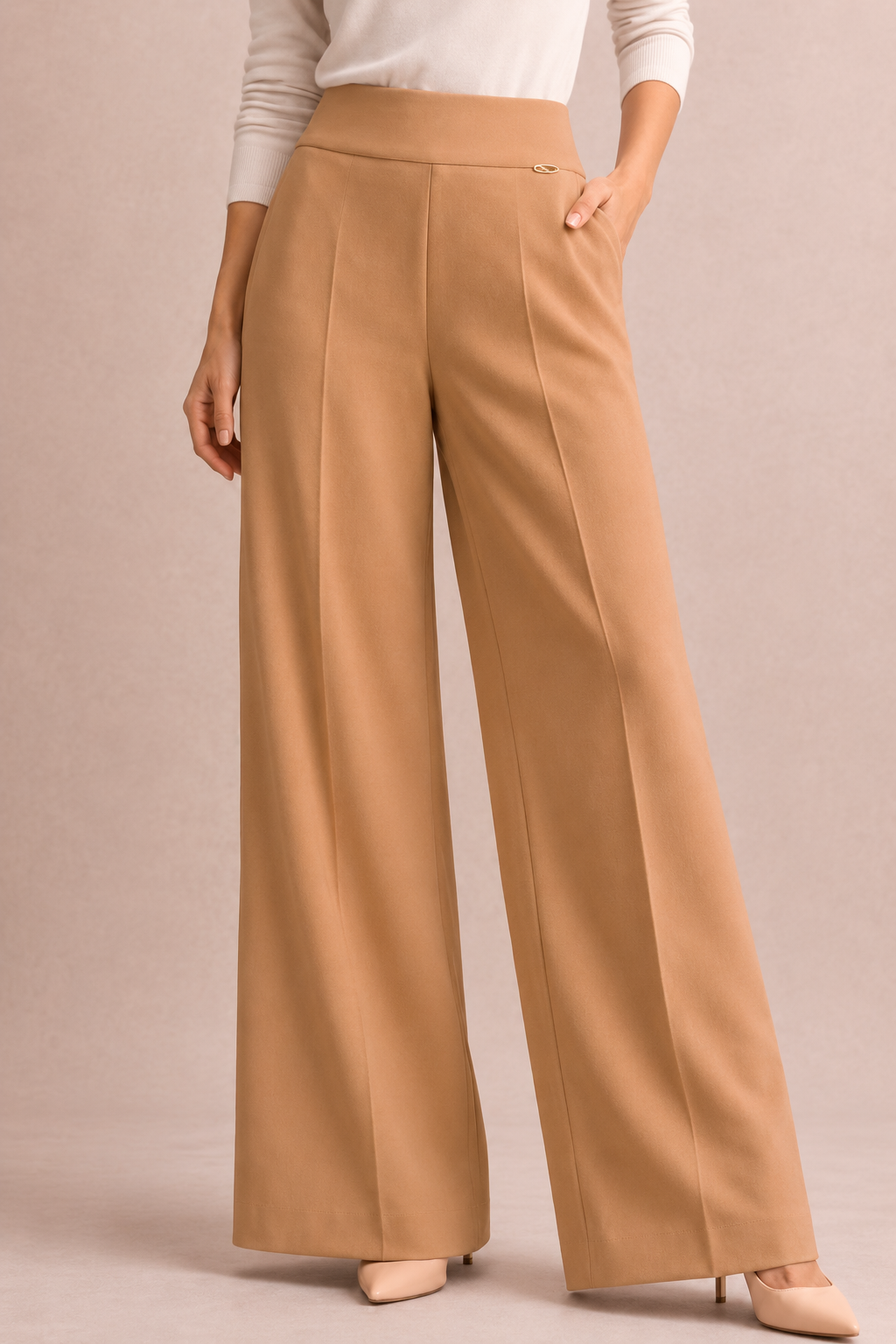High Waist Crepe Straight Pants
