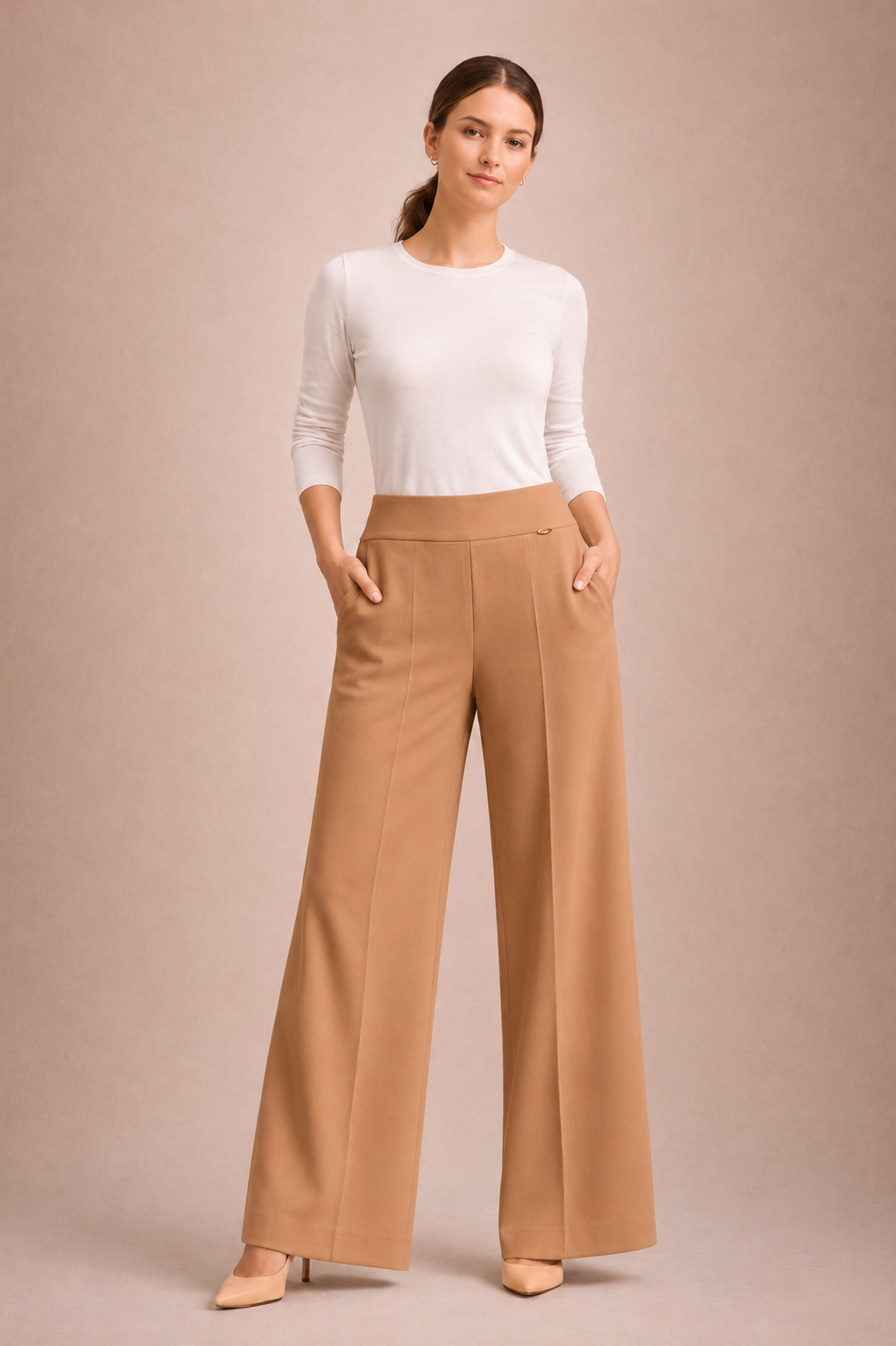 High Waist Crepe Straight Pants
