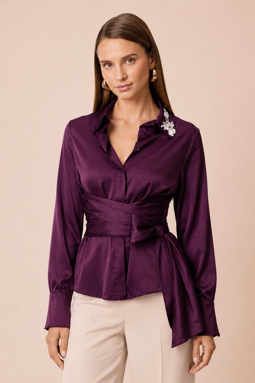 Elegant Satin Wrap Shirt
