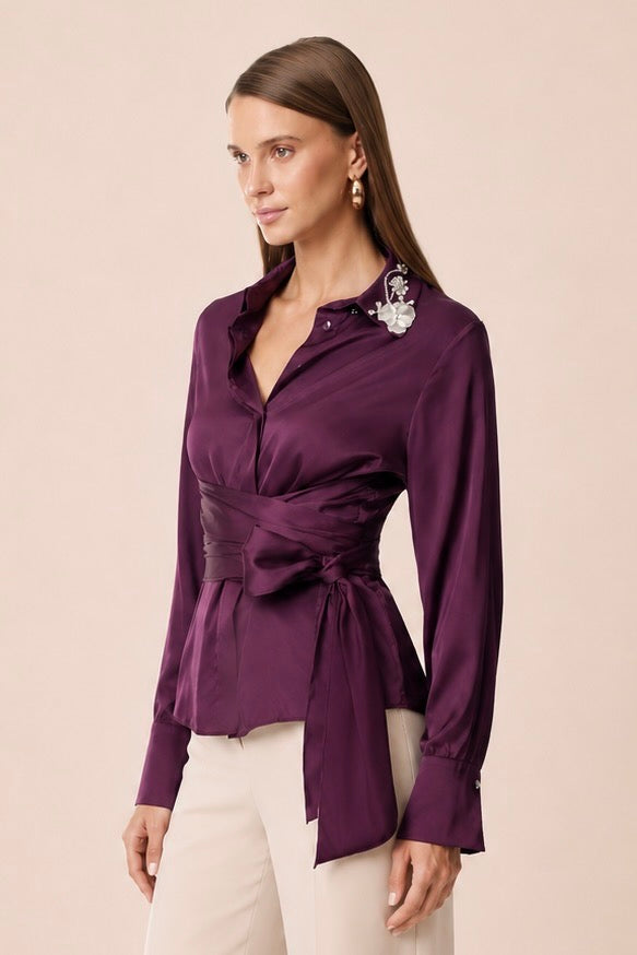 Elegant Satin Wrap Shirt