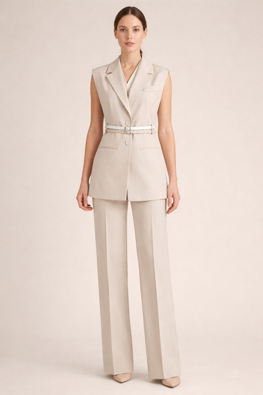 Elegant Belted Vest Suit