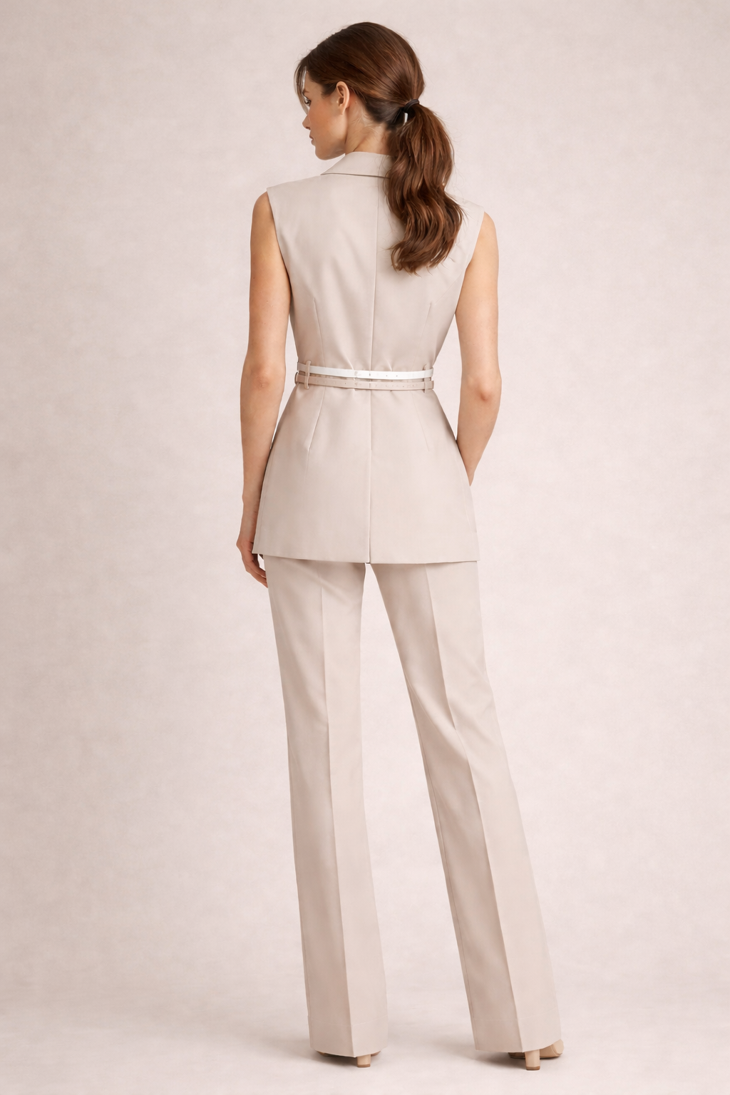 Elegant Belted Vest Suit