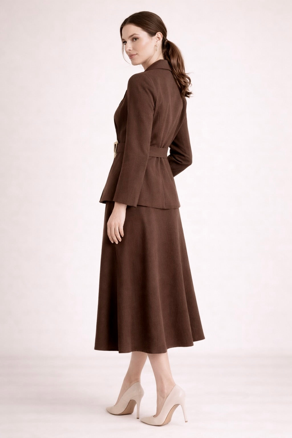Elegant Belted Skirt Suit