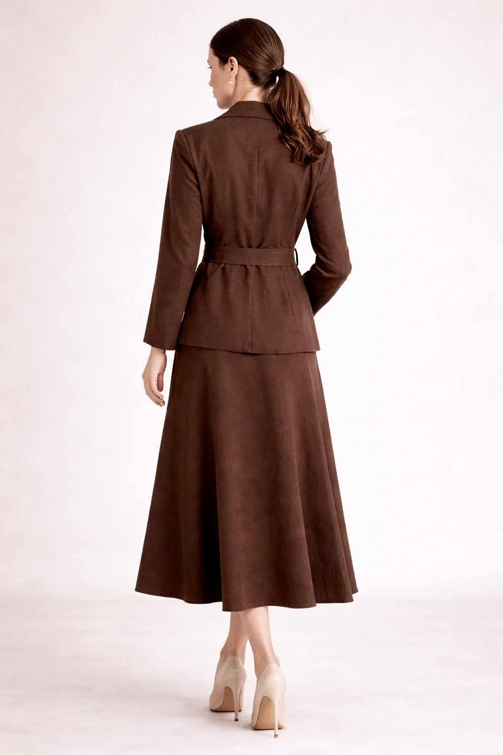 Elegant Belted Skirt Suit
