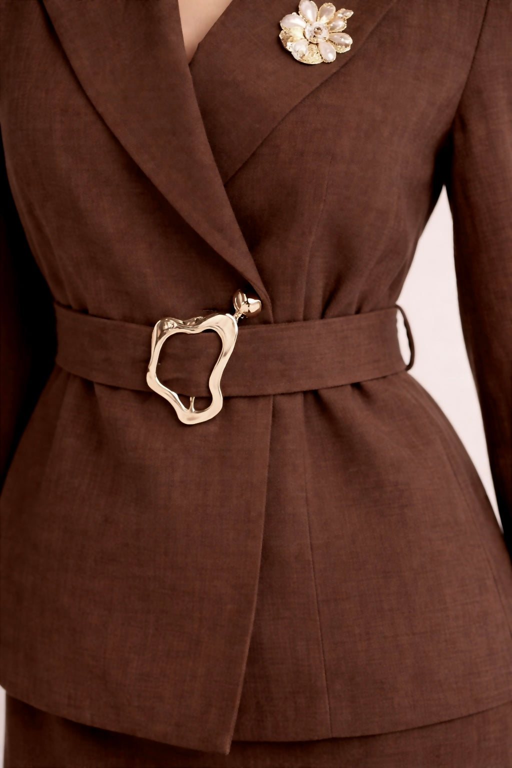 Elegant Belted Skirt Suit