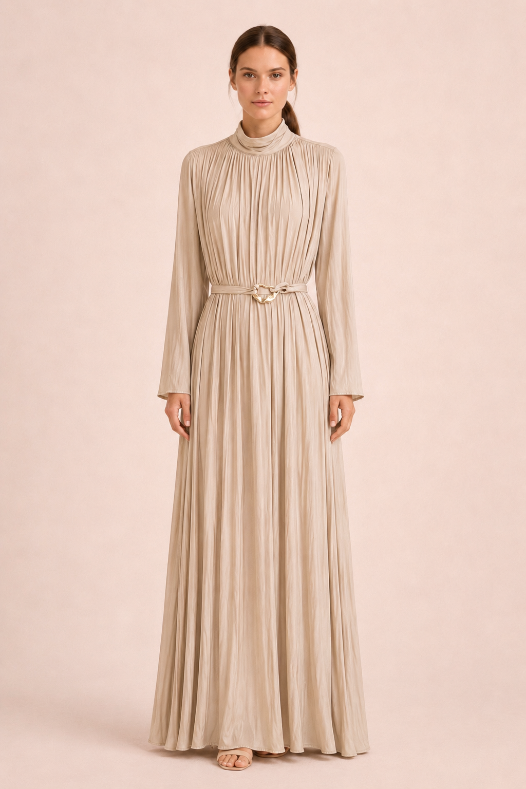 Gathered Belted Maxi Dress