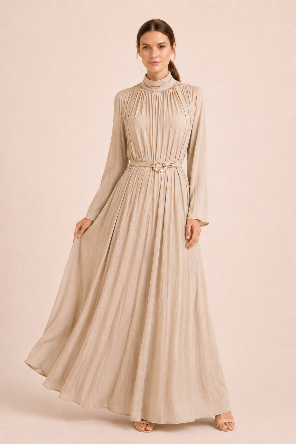 Gathered Belted Maxi Dress