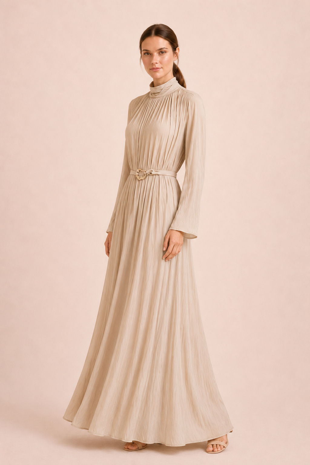 Gathered Belted Maxi Dress