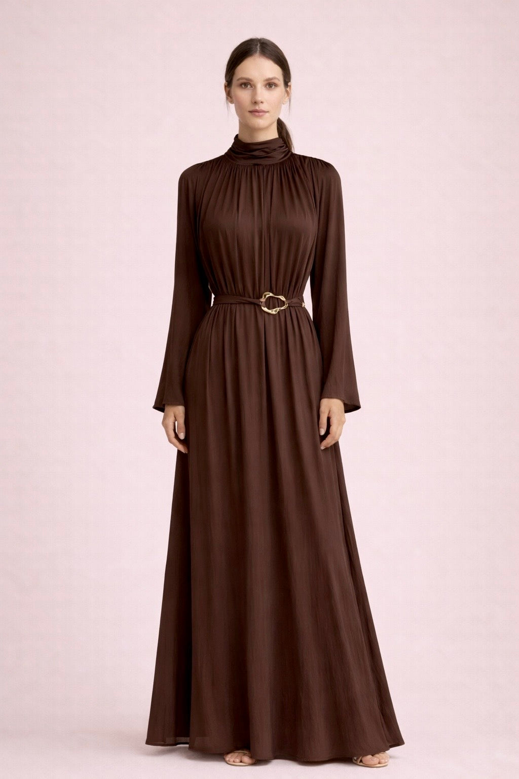 Gathered Belted Maxi Dress