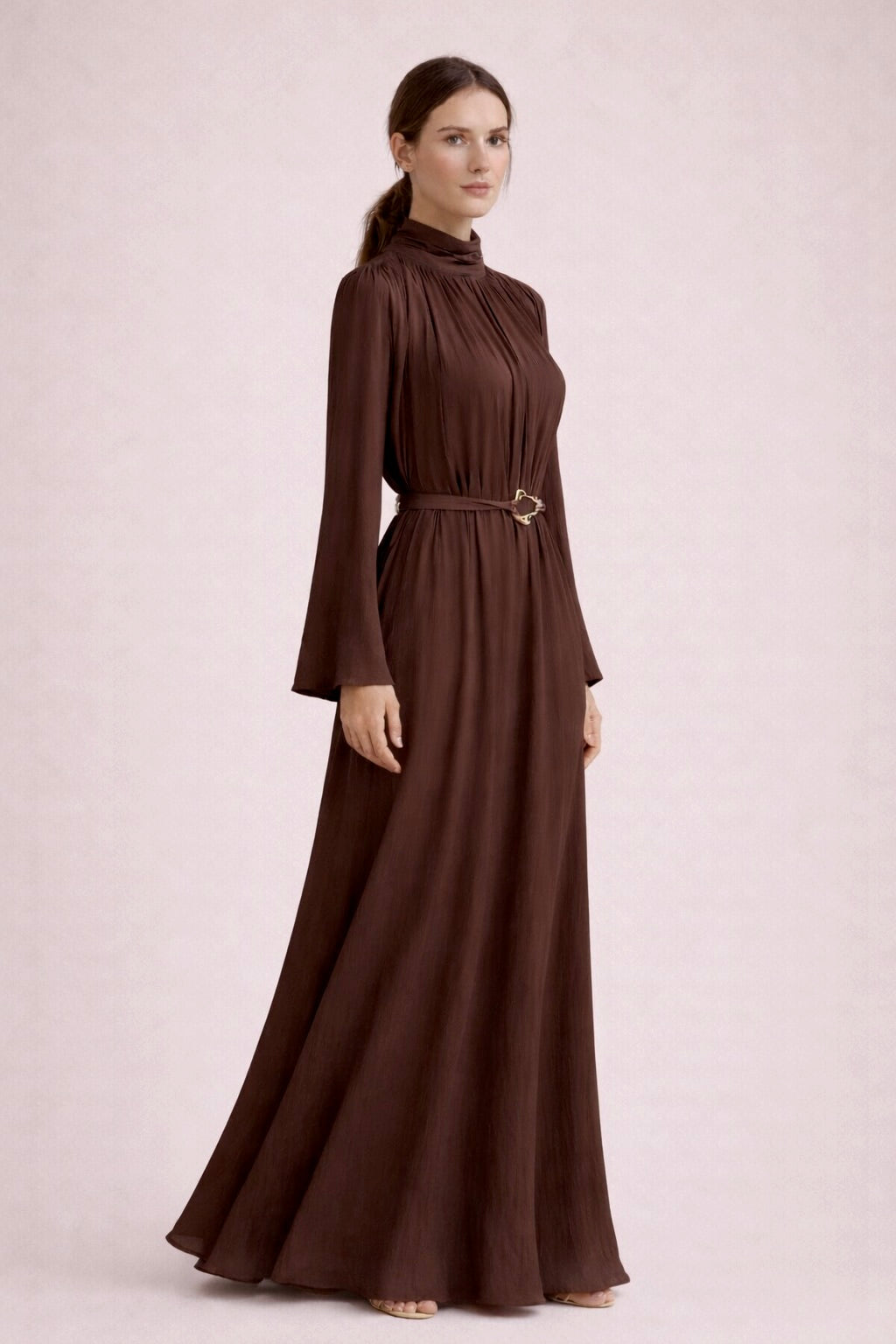 Gathered Belted Maxi Dress