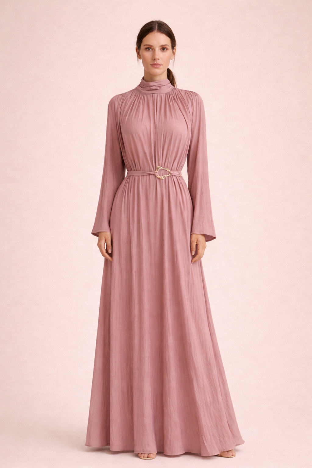 Gathered Belted Maxi Dress