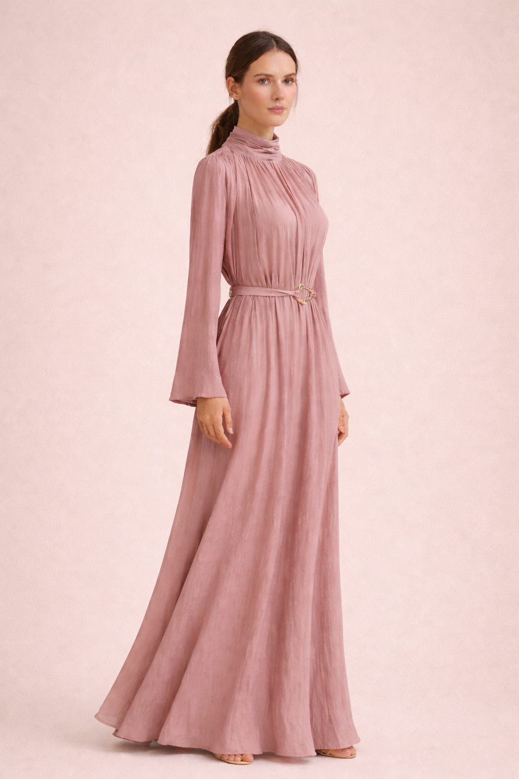 Gathered Belted Maxi Dress