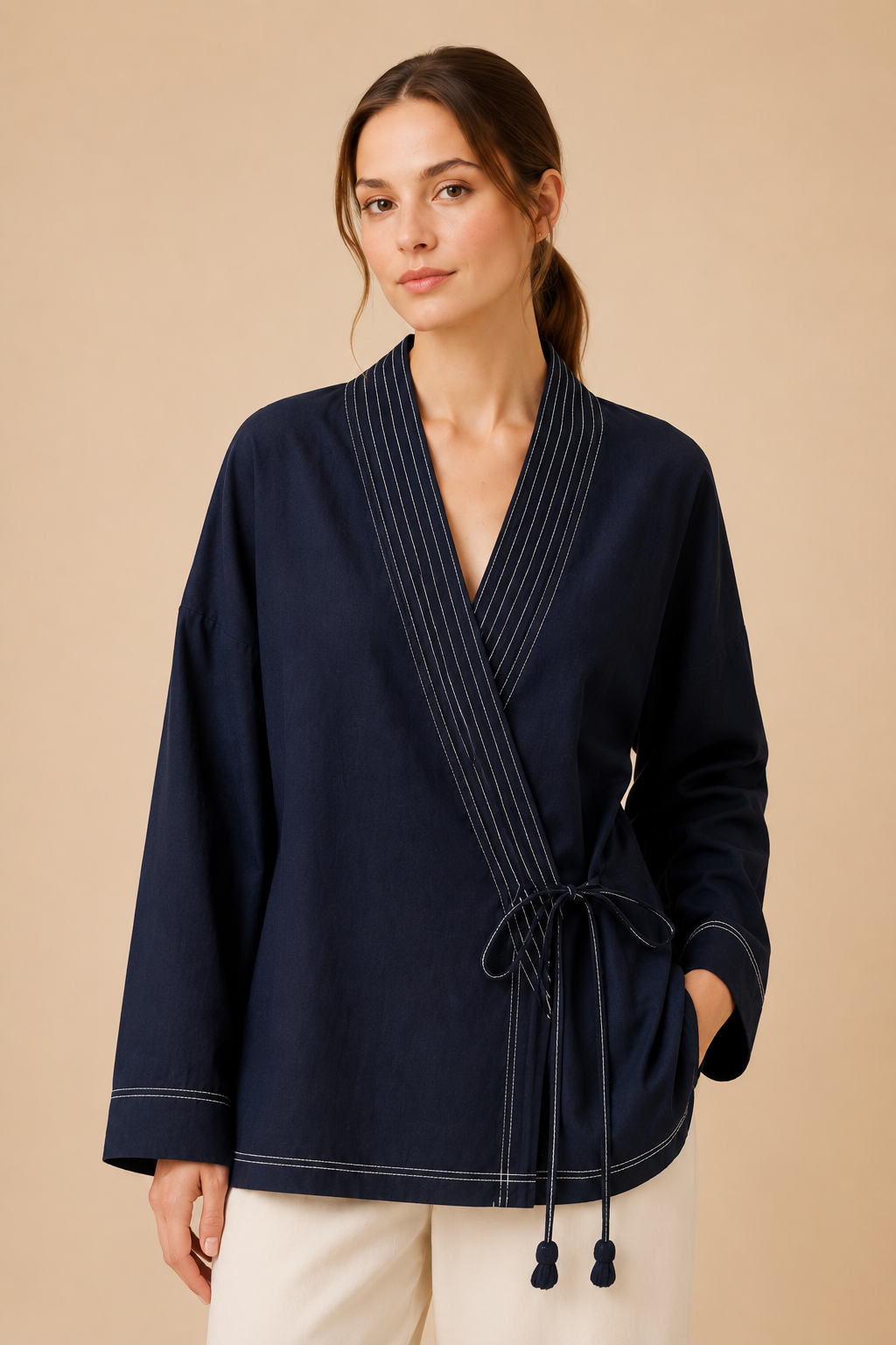 Contrast Stitch Wrap Shirt