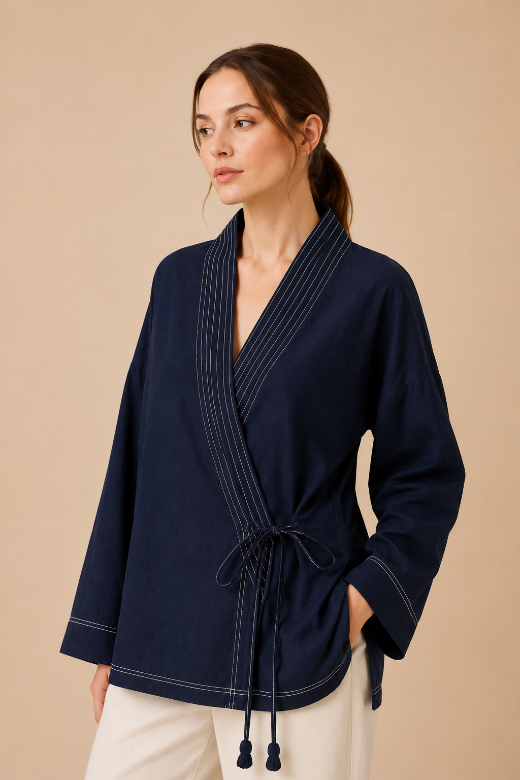 Contrast Stitch Wrap Shirt