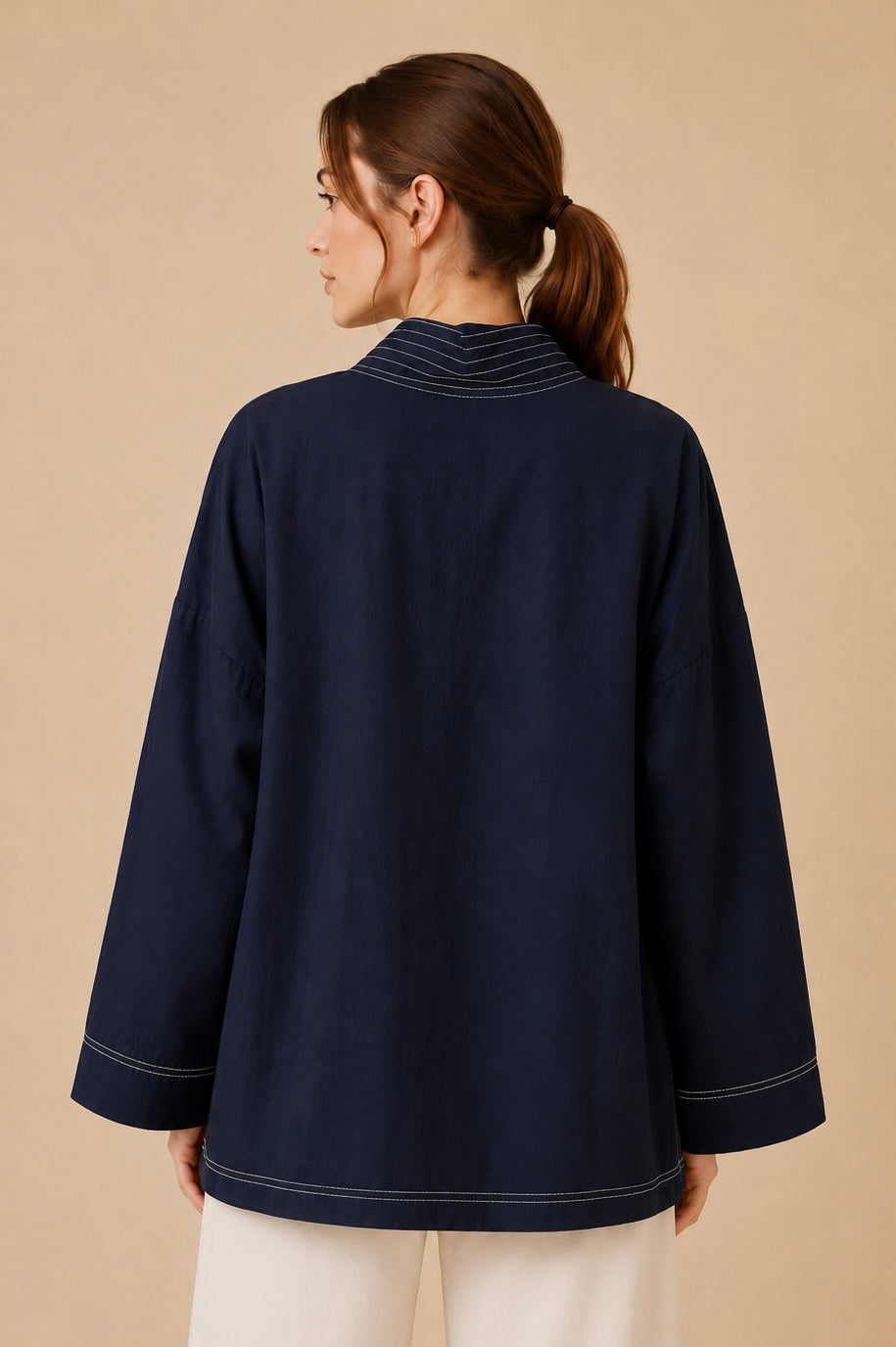 Contrast Stitch Wrap Shirt