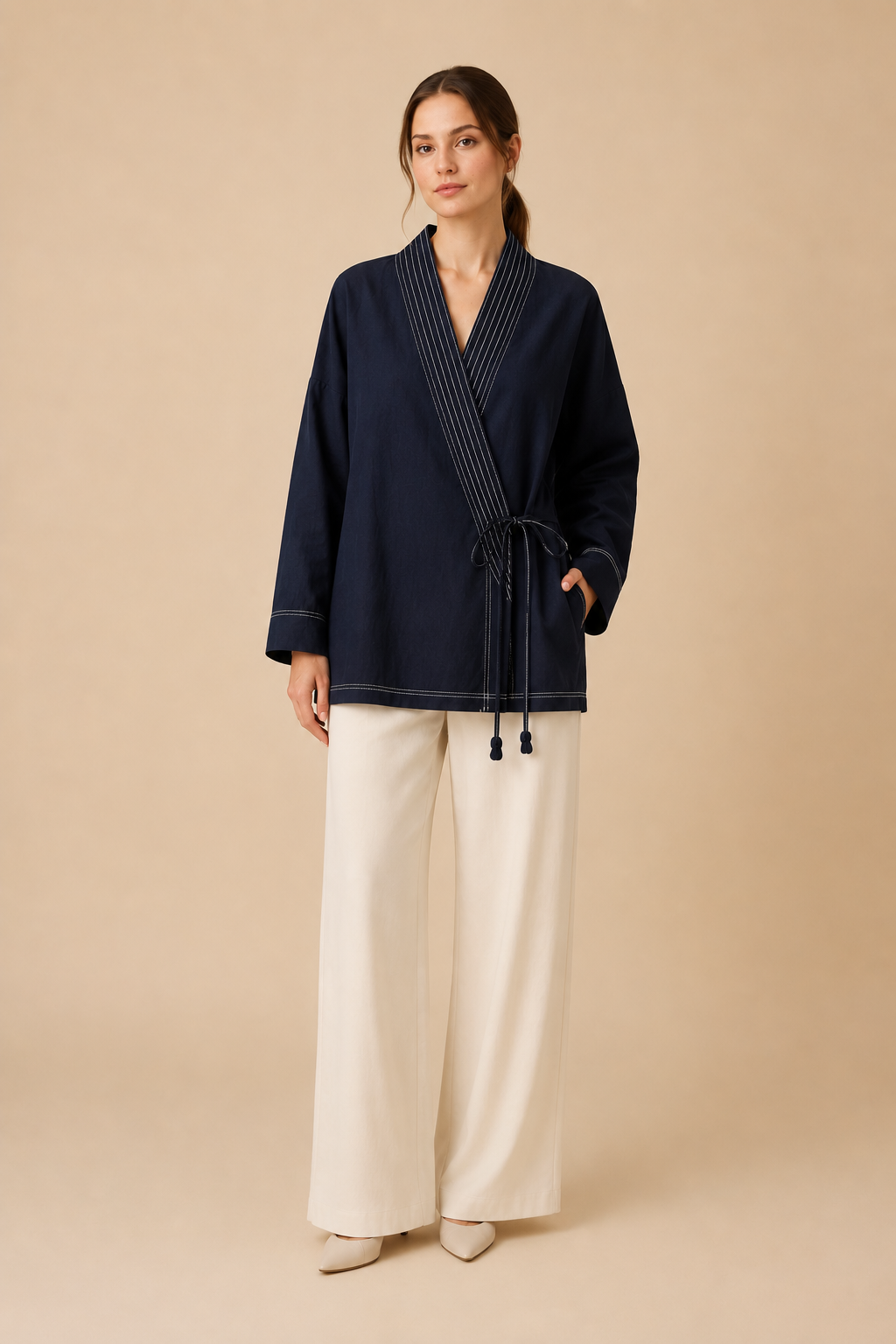 Contrast Stitch Wrap Shirt