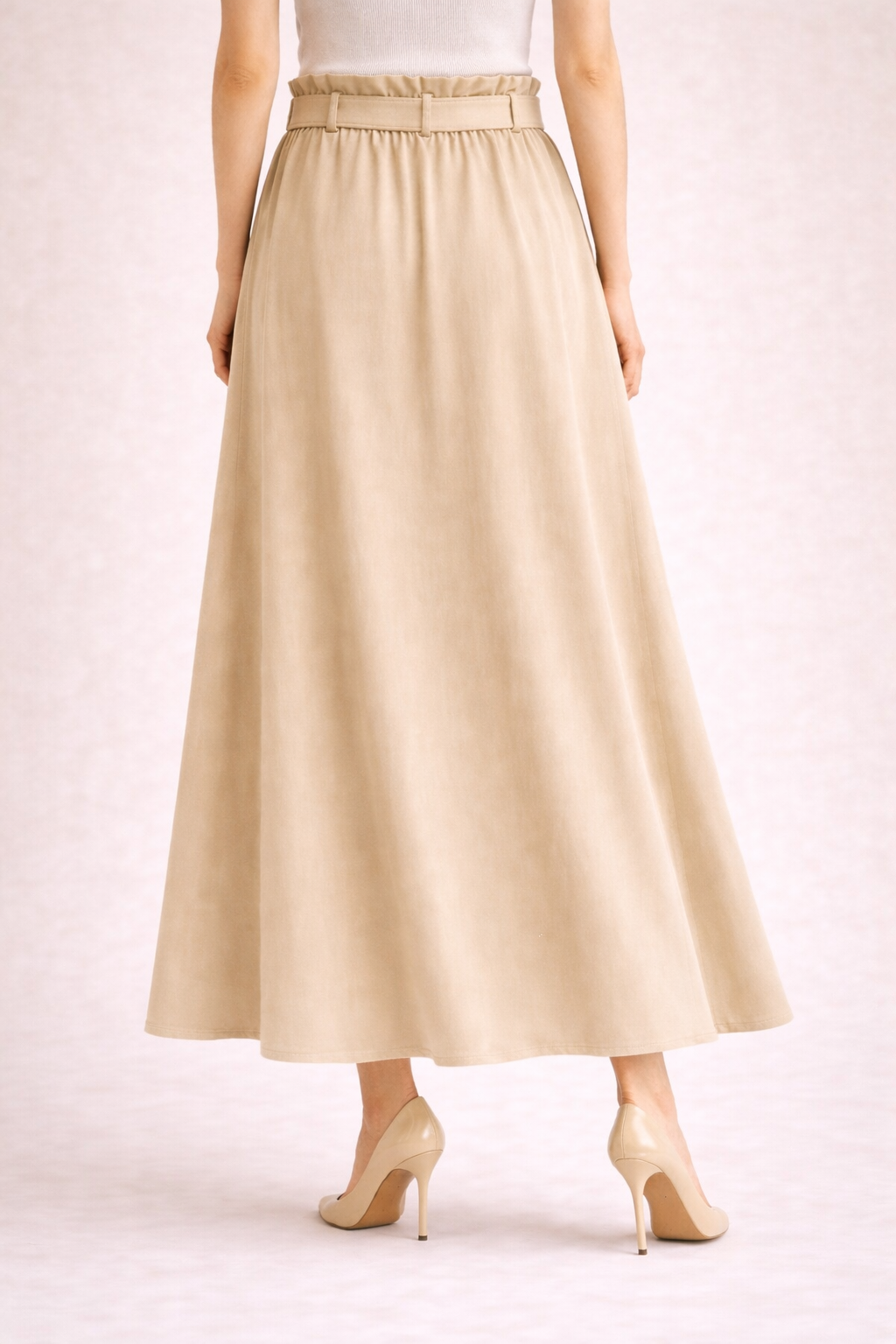 Belted Button-Front Long Skirt