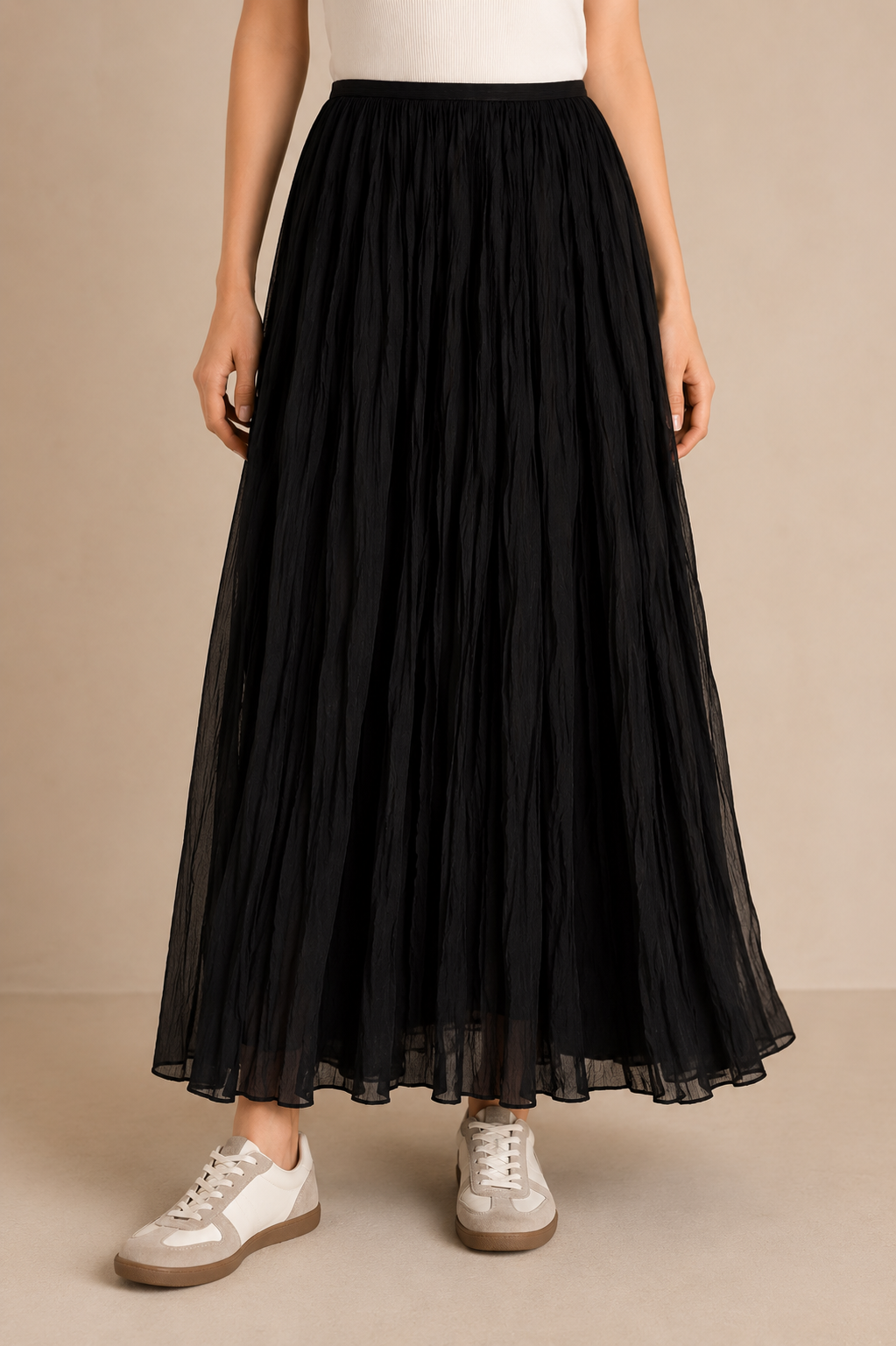 Crinkled Long Skirt