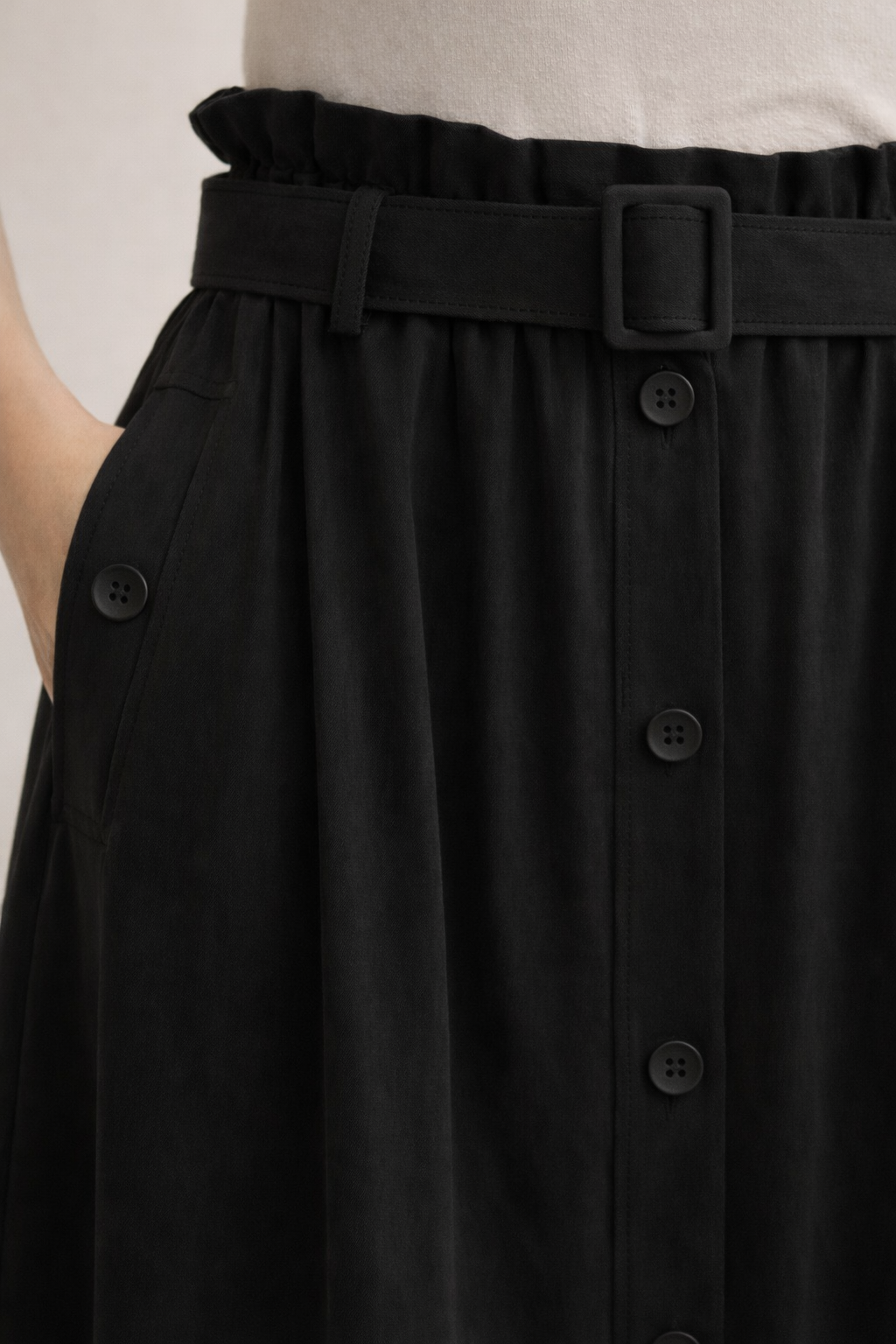 Belted Button-Front Long Skirt