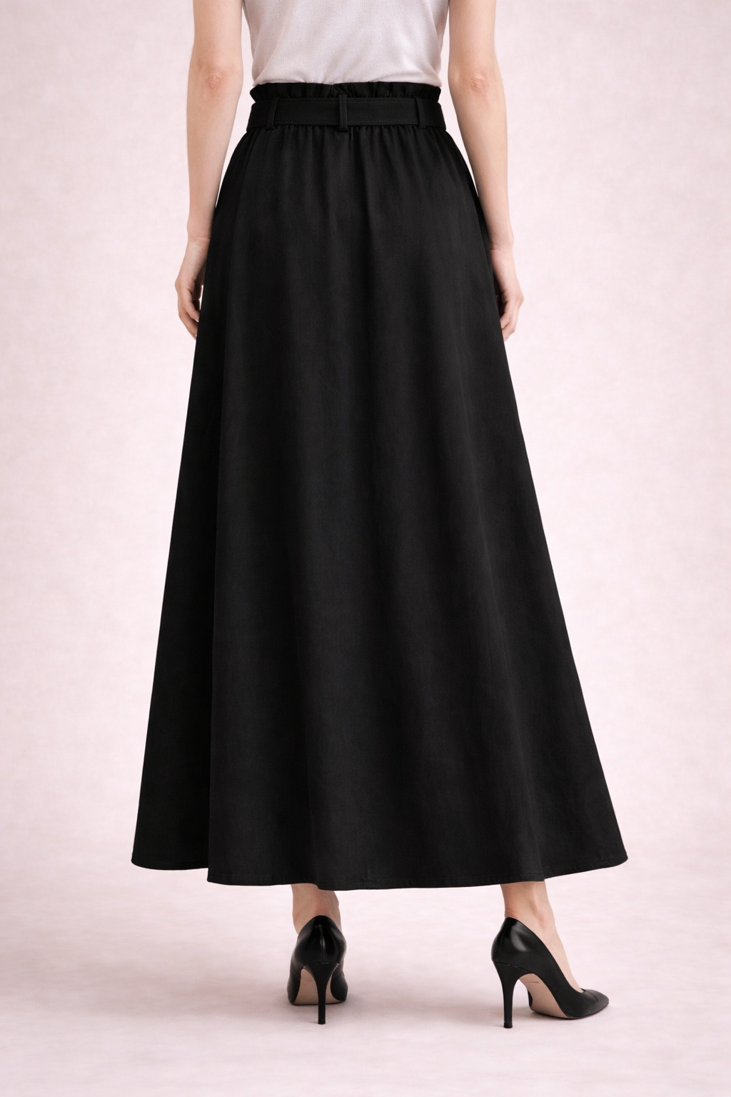 Belted Button-Front Long Skirt