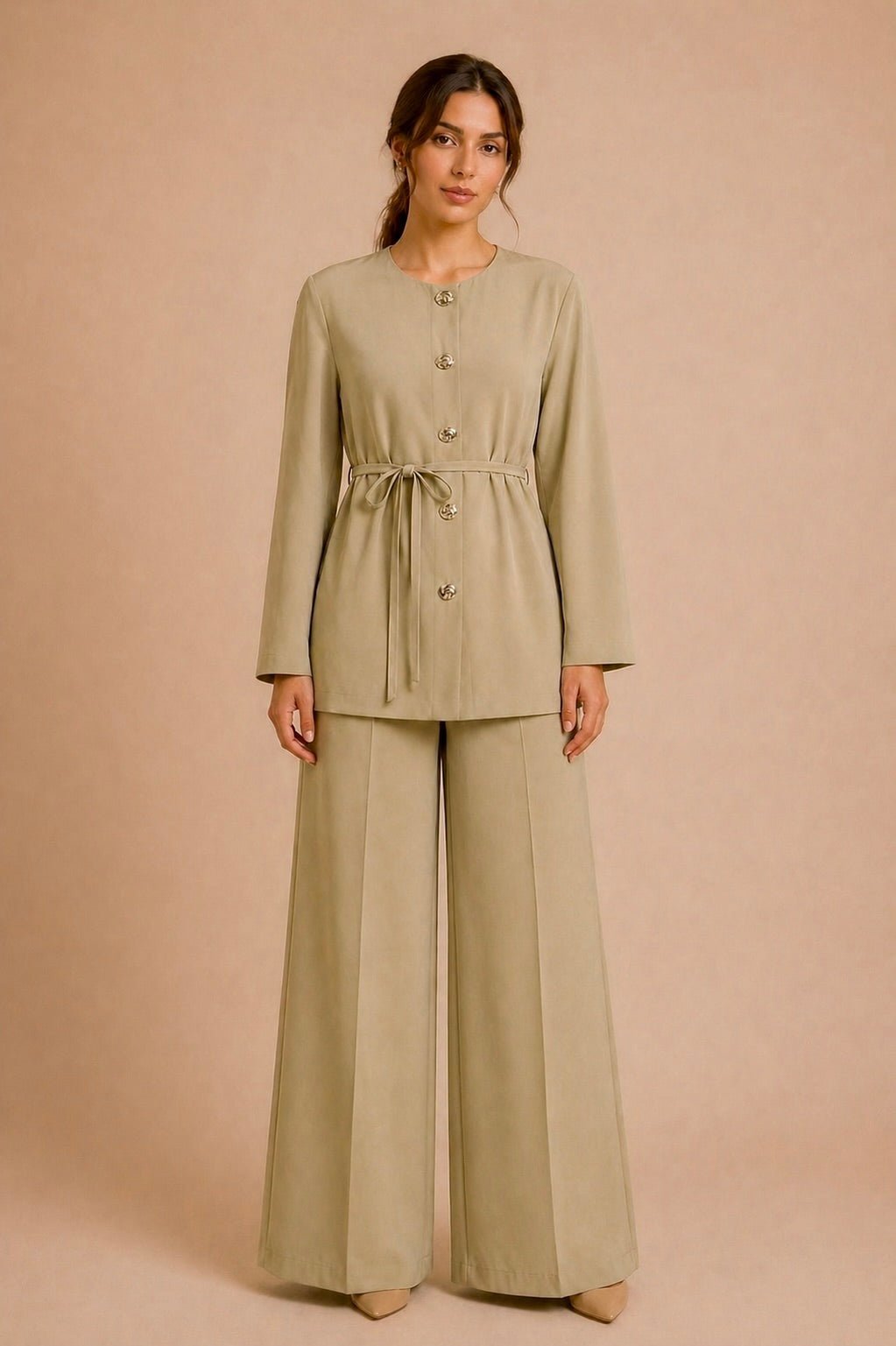 Elegant Belted Two Piece Set