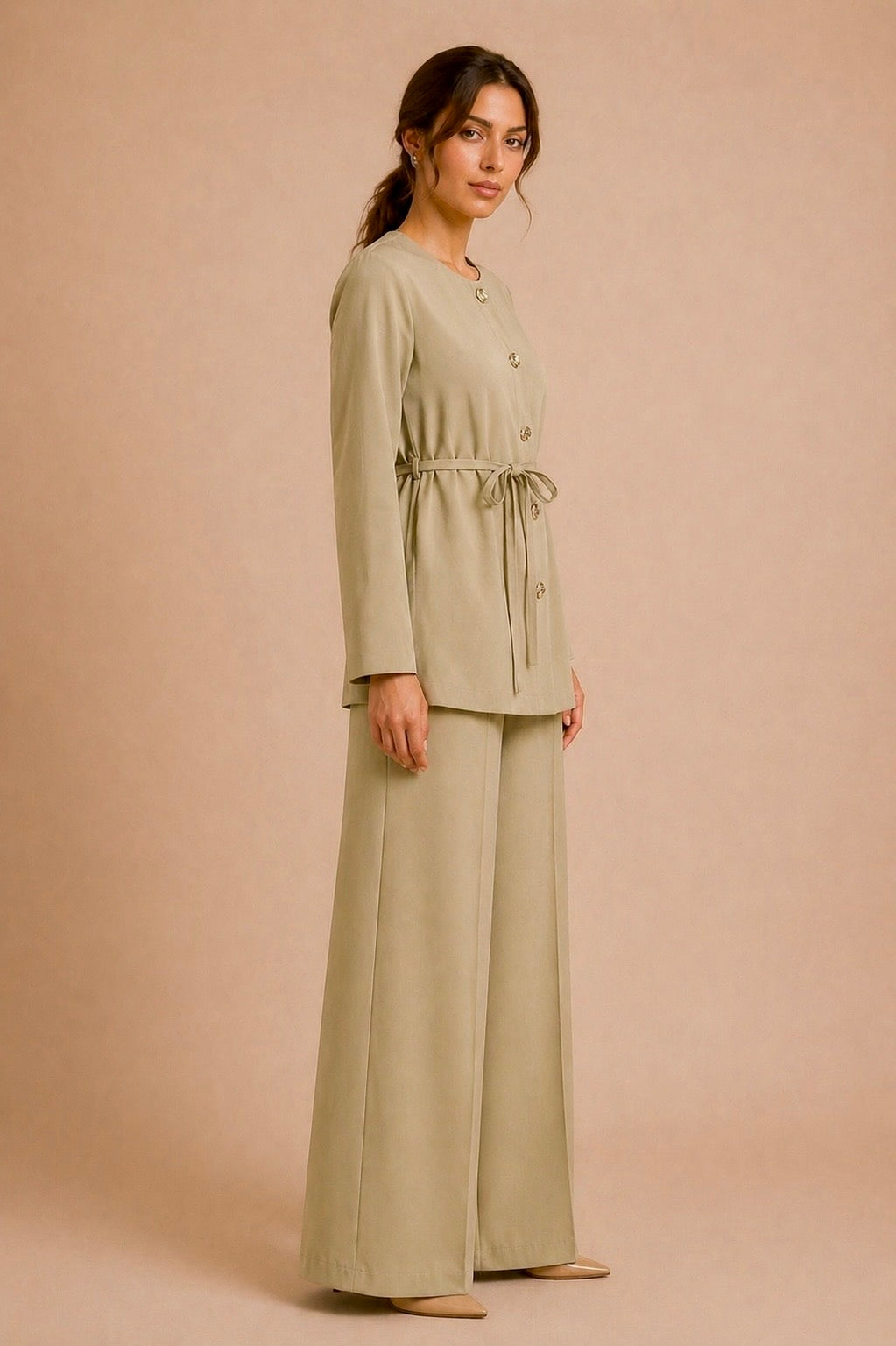 Elegant Belted Two Piece Set