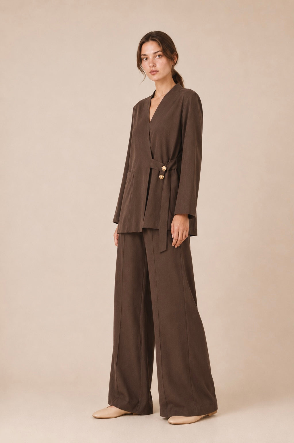 Button Detail Wrap Pants Set