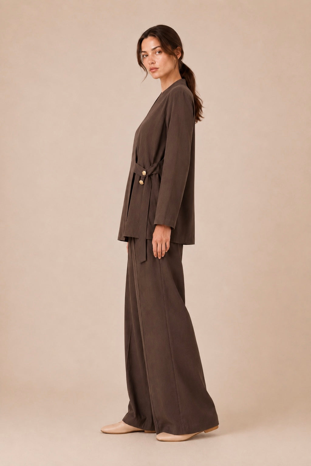 Button Detail Wrap Pants Set
