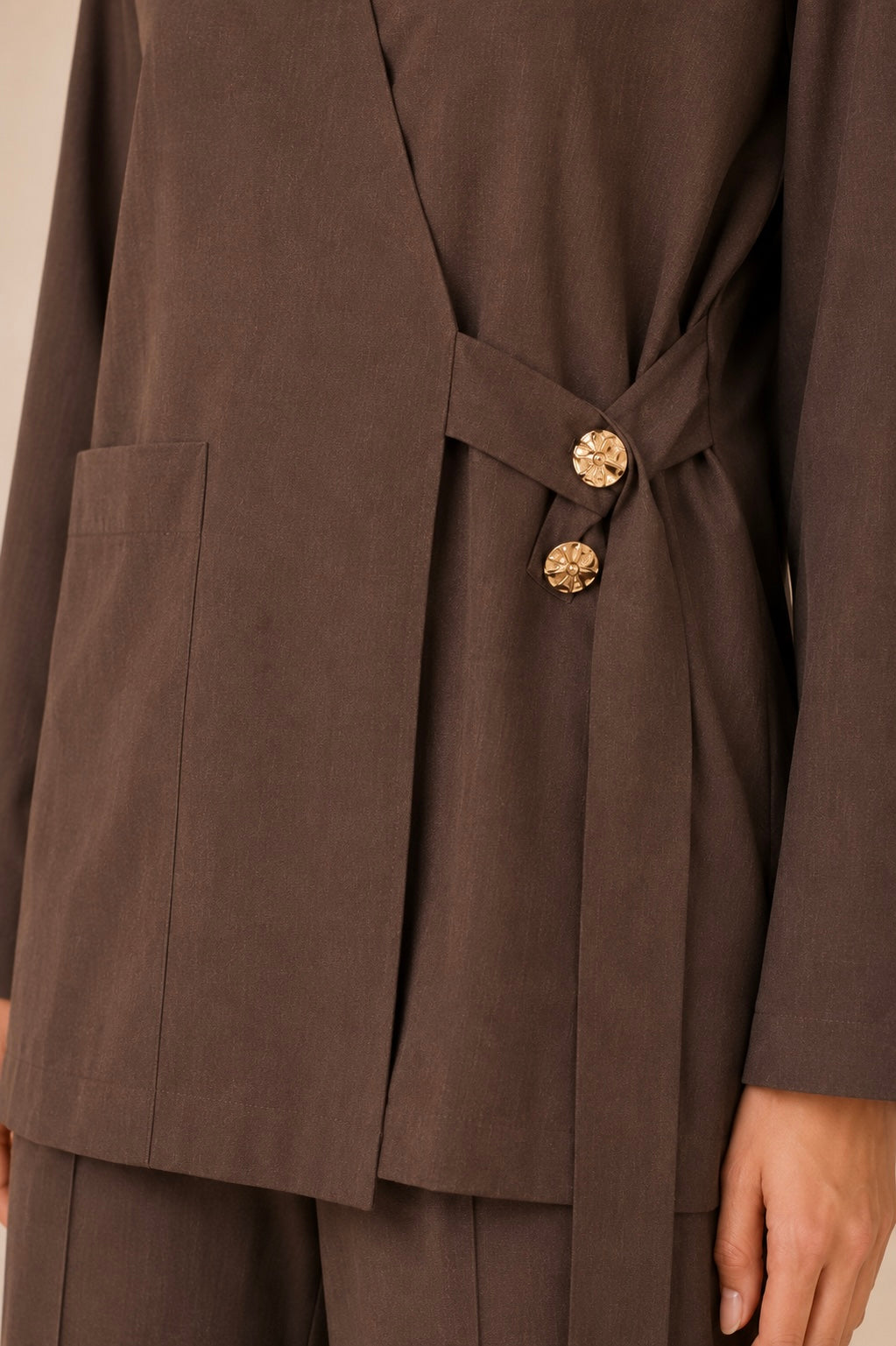 Button Detail Wrap Pants Set