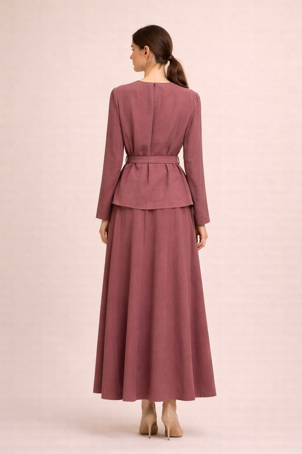 Natural Textured Buttoned Skirt Set
