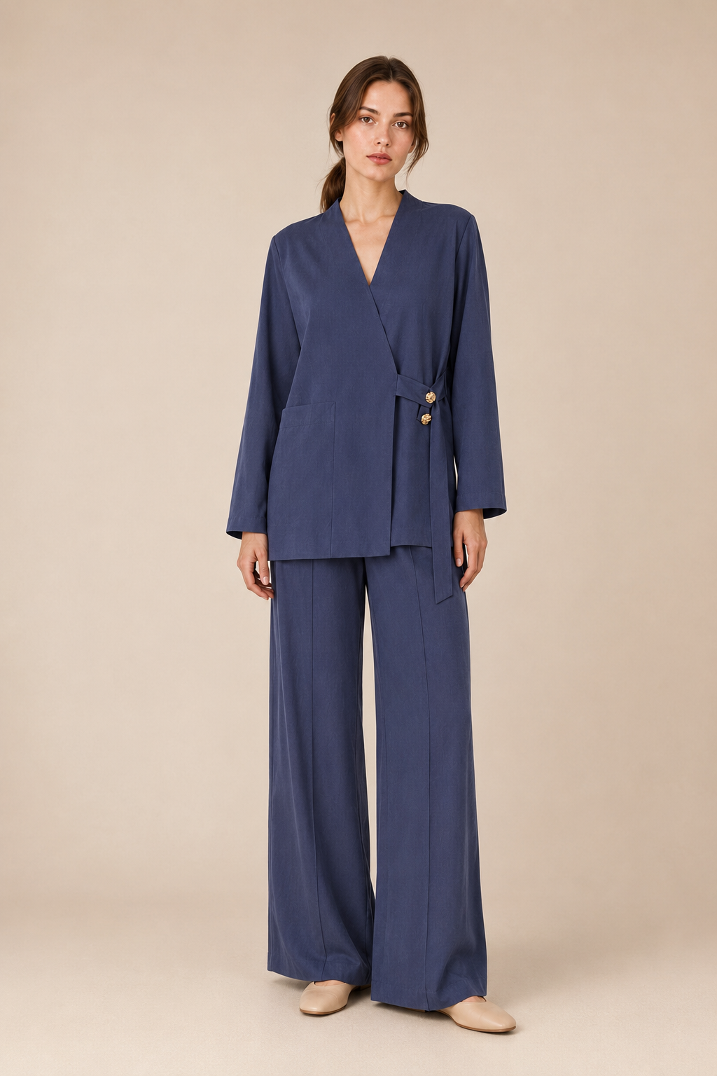 Button Detail Wrap Pants Set