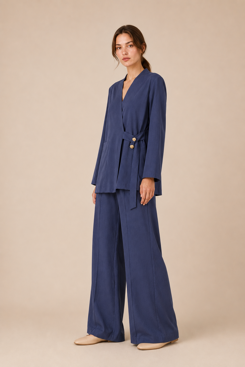 Button Detail Wrap Pants Set