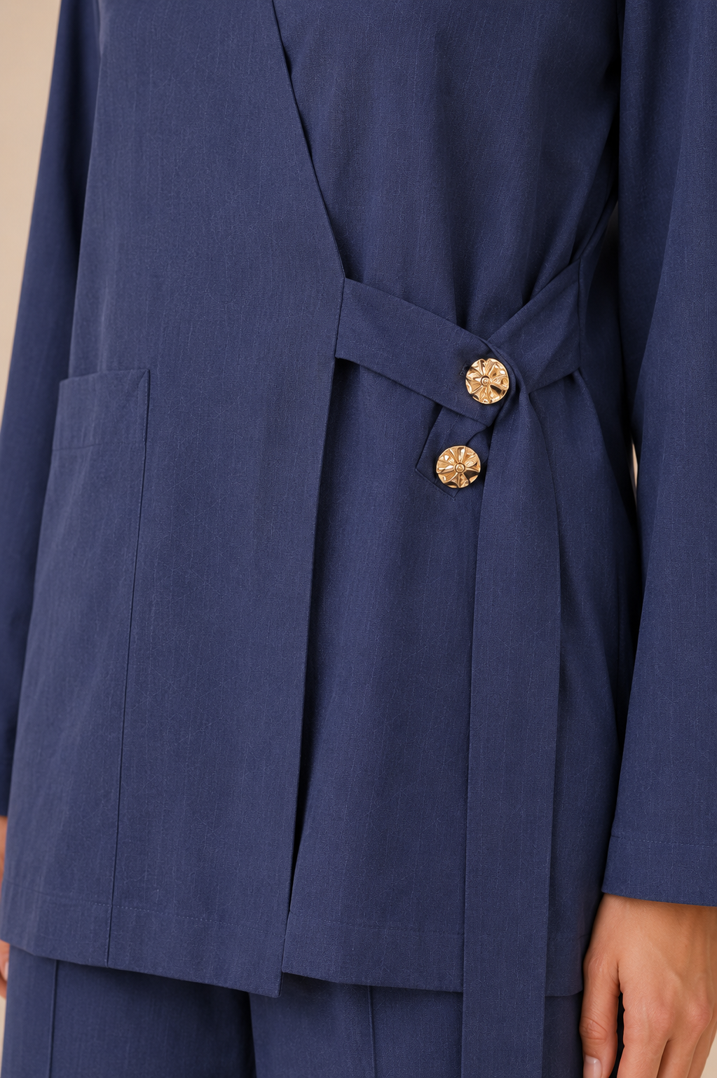 Button Detail Wrap Pants Set