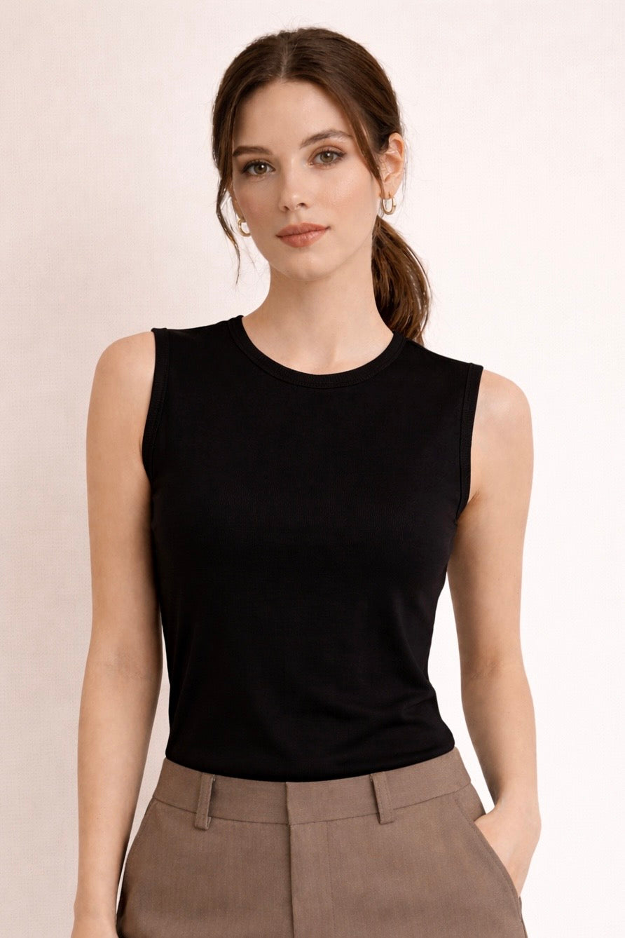 Structured Sleeveless Cotton Basic Top