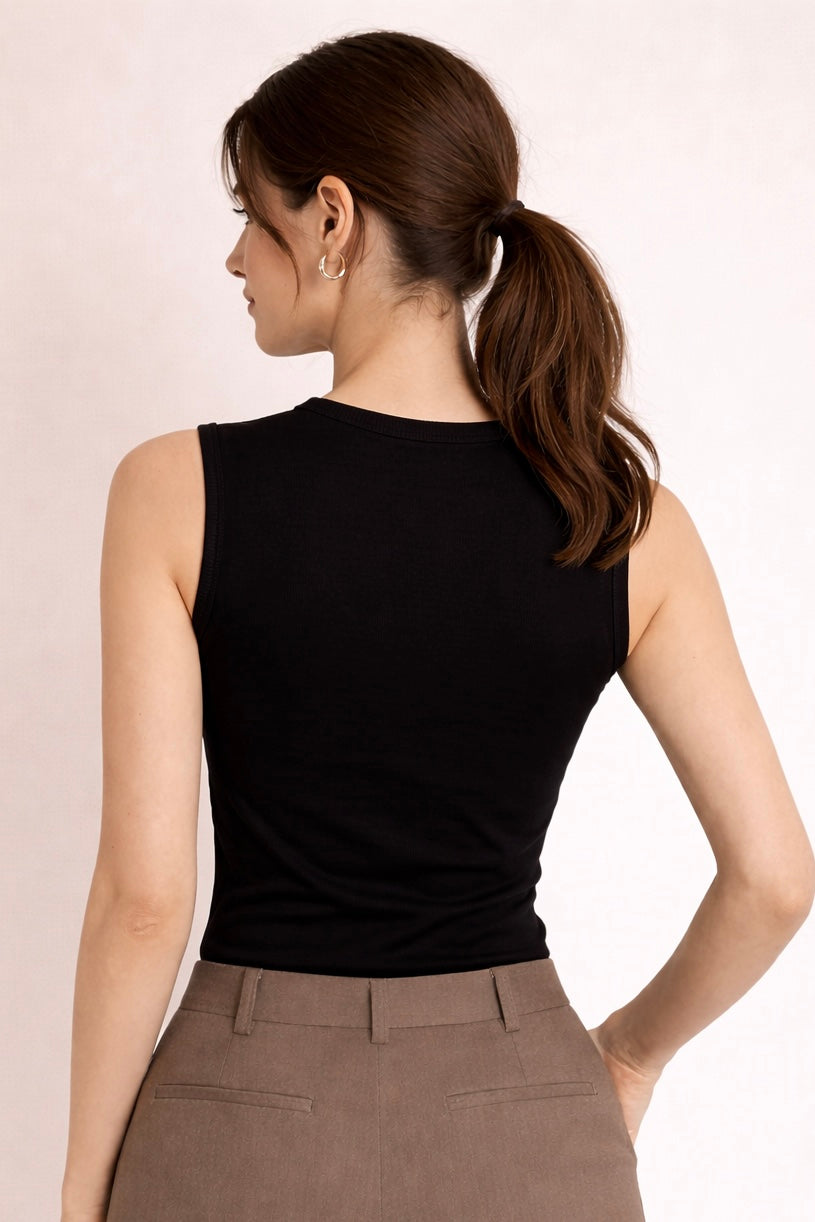 Structured Sleeveless Cotton Basic Top