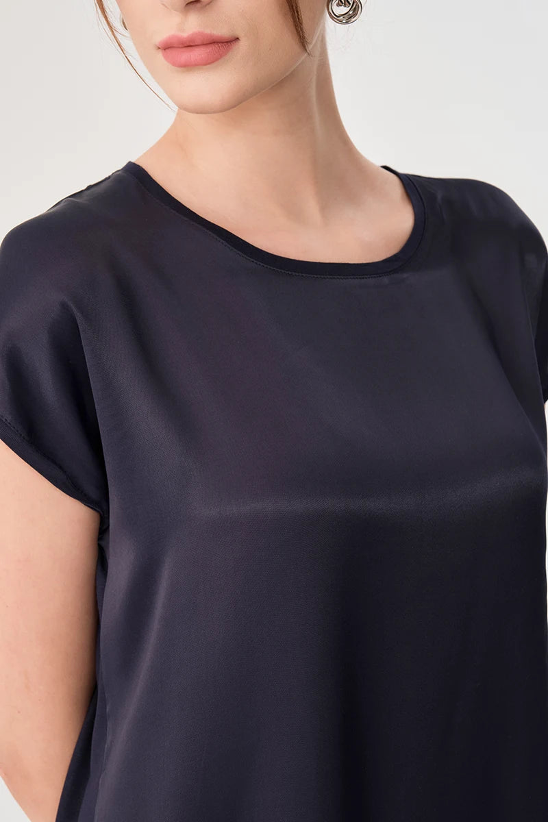Round Neck Front Satin Blouse