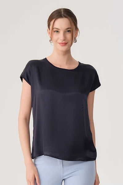 Round Neck Front Satin Blouse