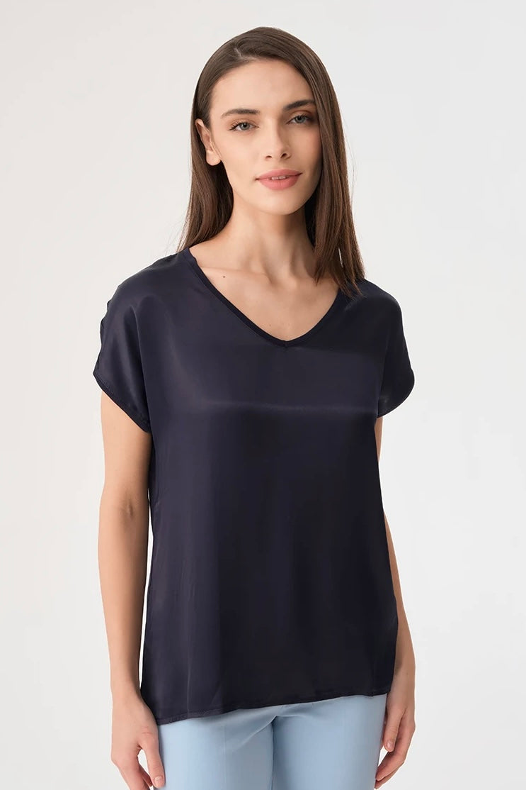 V-Neck Satin Front Blouse