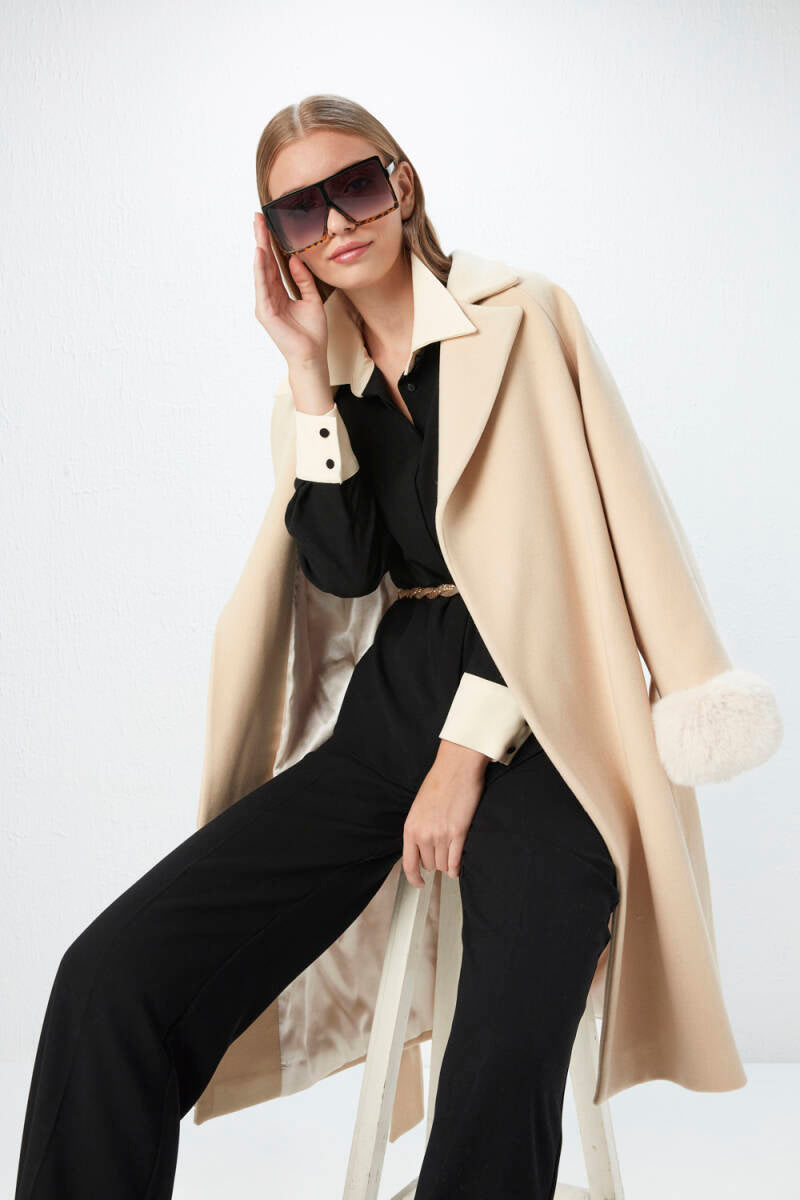 Fur Sleeves Cashmere Coat