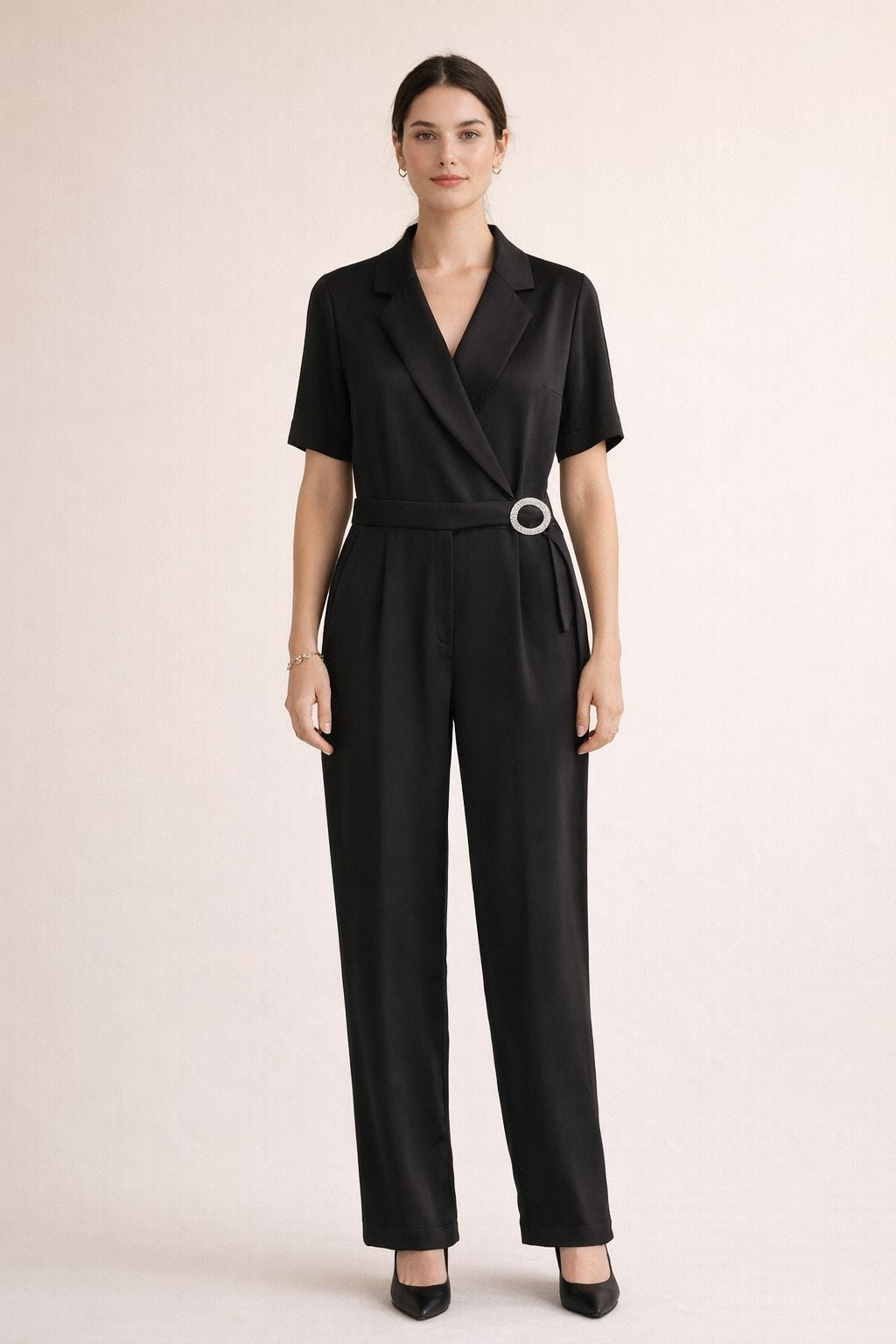 Crystal Buckle Tailored Jumpsuit