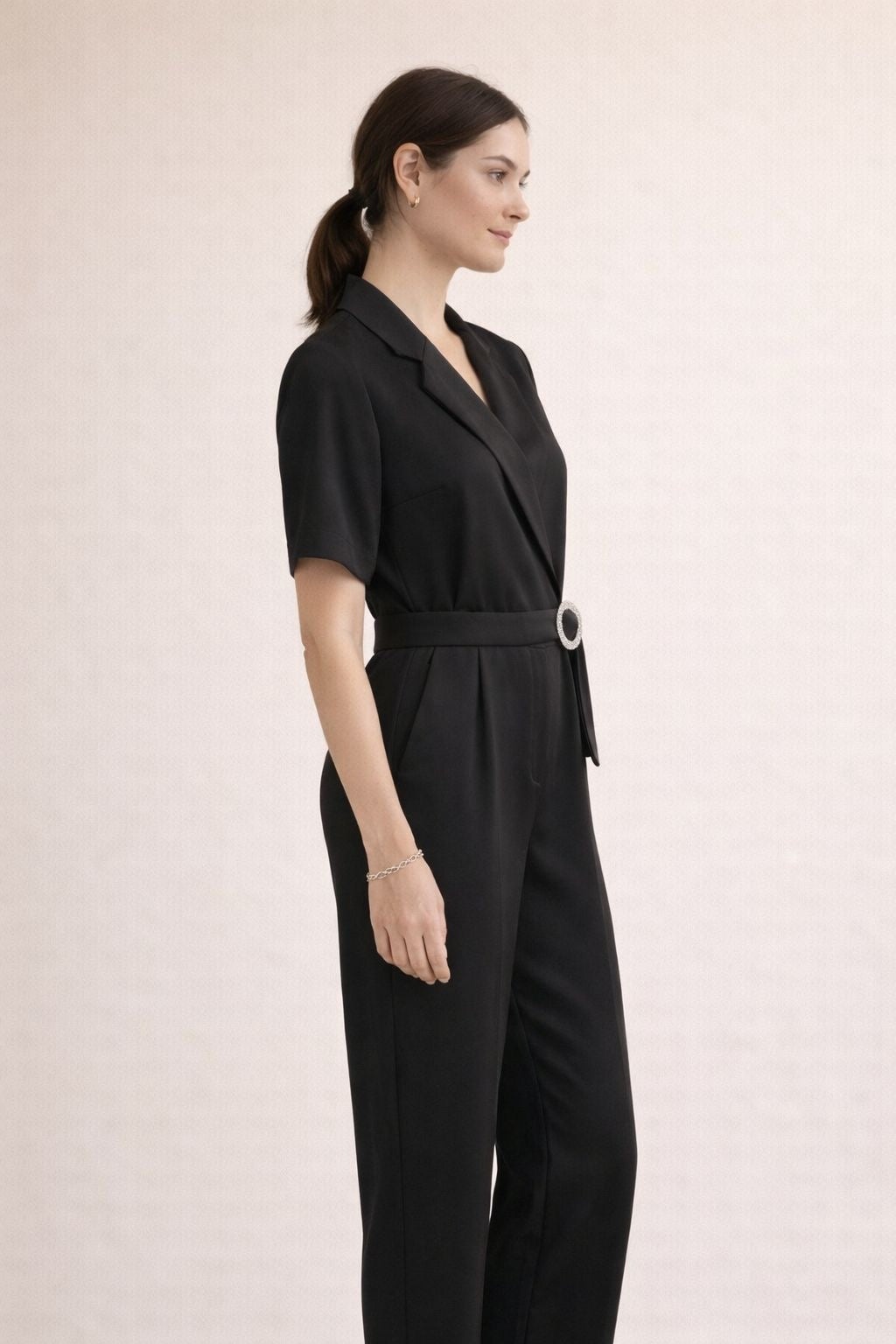 Crystal Buckle Tailored Jumpsuit