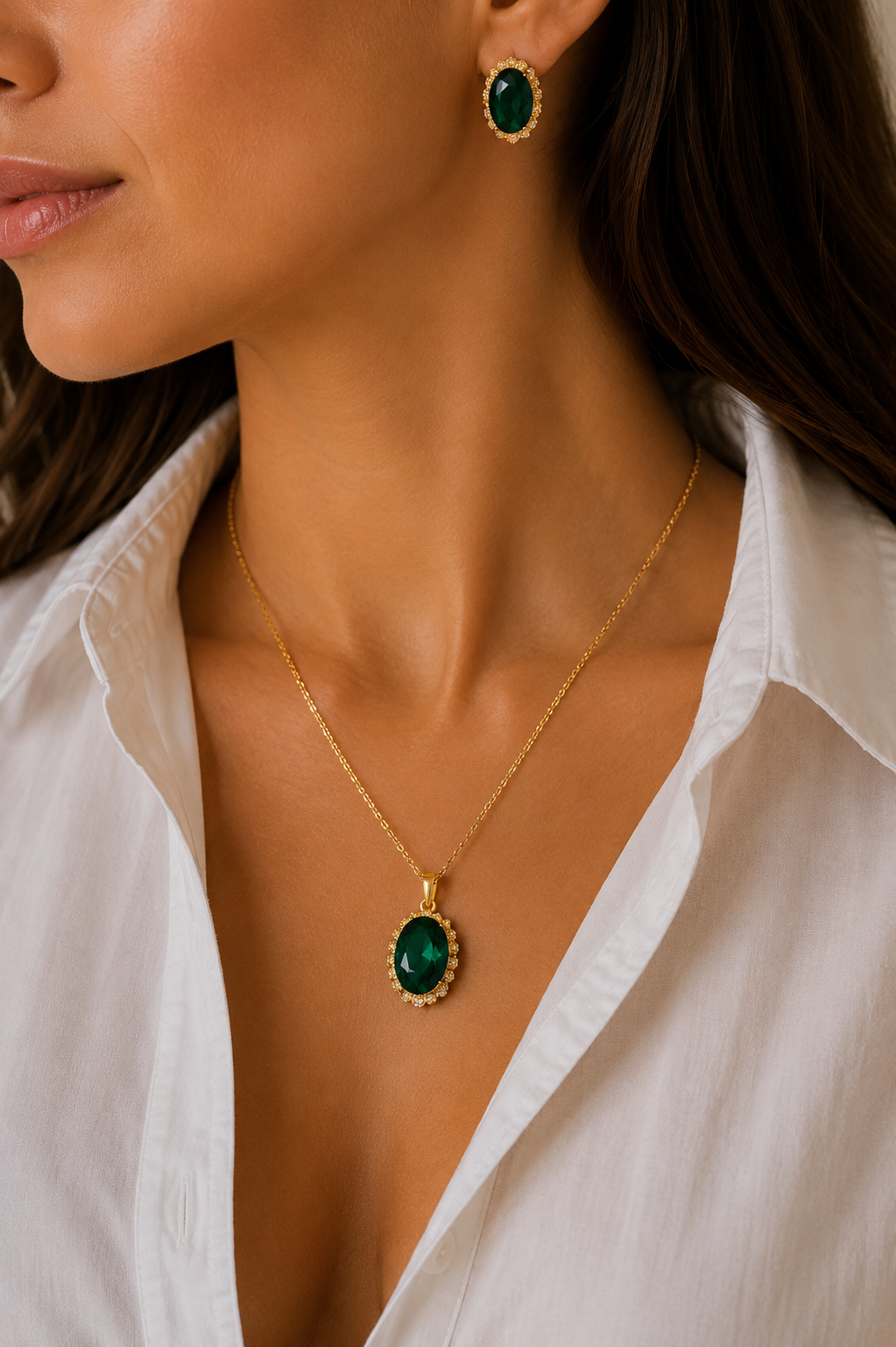Green Stone Necklace Earring Set