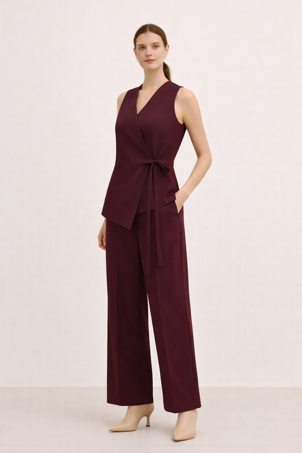 ‏Tailored Wrap Vest and Pants Suit